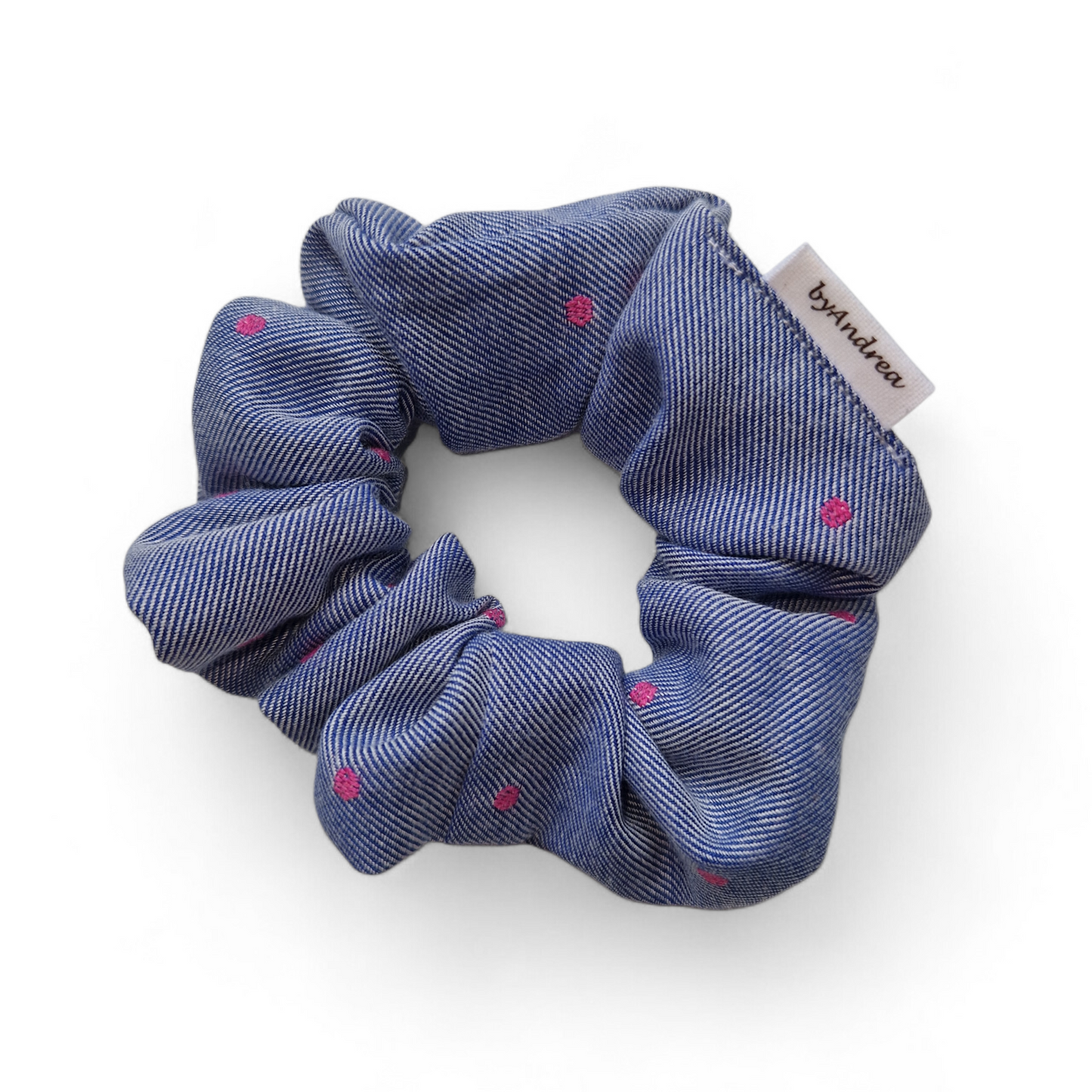Scrunchie blå med rosa prikker